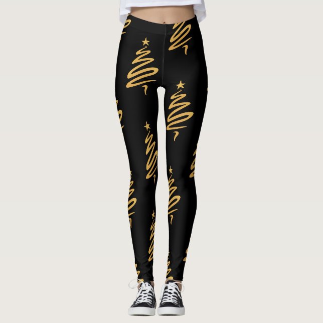 Leggings Noël Arbre de Noël Or moderne huile métallique (Devant)