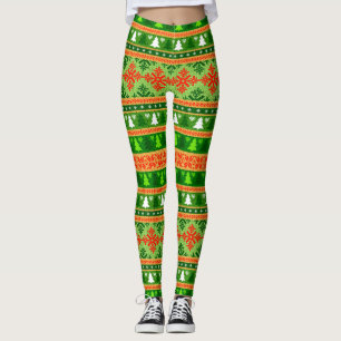 LEGGINGS NOËL ARBRE VERT BLANC ORNAMENTS ROUGES