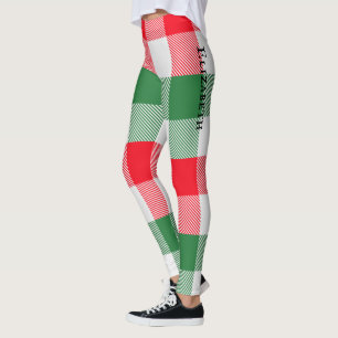 Leggings Noël Blanc Vert Rouge Buffalo Plaid Motif