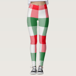 Leggings Noël Blanc Vert Rouge Buffalo Plaid Motif