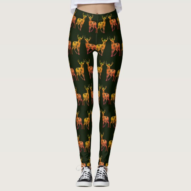 Leggings Noël de guêtres faites sur commande de cerfs (Devant)