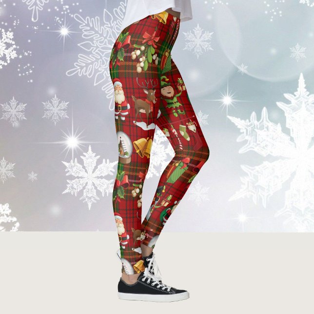 Leggings Noël Esprit de Noël Rouge & Vert Plaid (Créateur téléchargé)