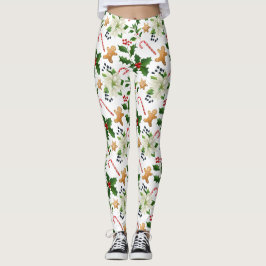 Leggings Noël Floral Holly Sucres de canne pain d'épices