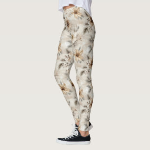 Leggings Noël floral marron crème