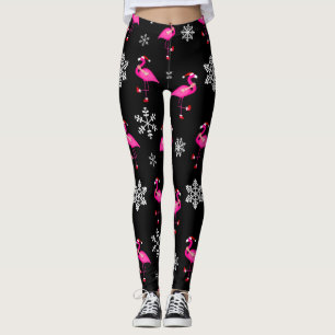 Leggings noël noir santa claus flamingo