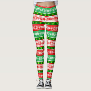 LEGGINGS NOËL ORNAMENTS DESIGN ROUGE BLANC VERT