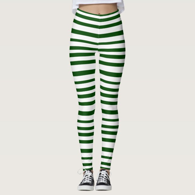 Leggings Noël rayé vert et blanc de mode de vacances (Devant)