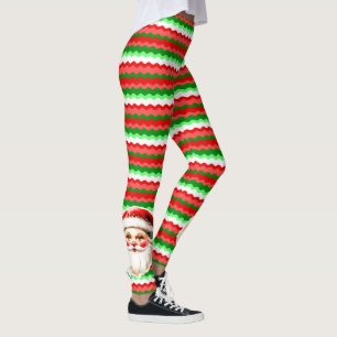 Leggings Noël rétro Santa Claus Rouge Vert Ric Rac Noël