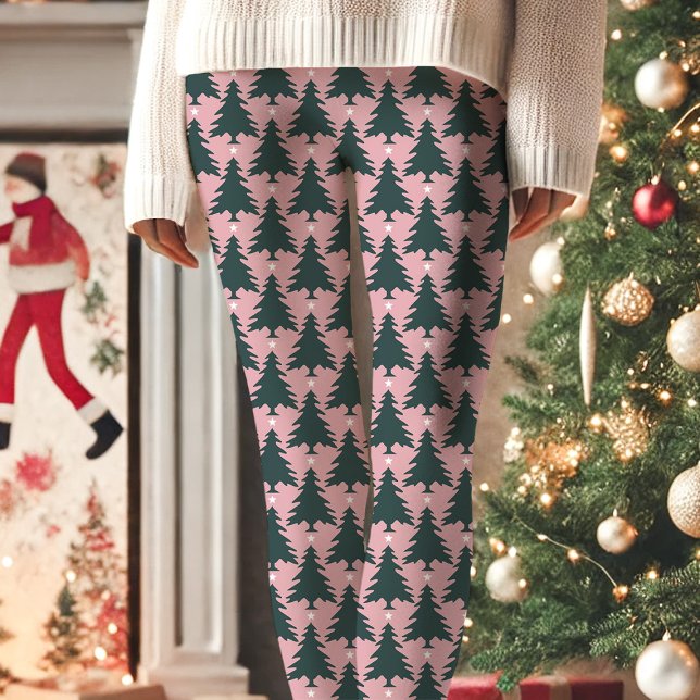 Leggings Noël rose Arbre étoile Motif vacances (Créateur téléchargé)
