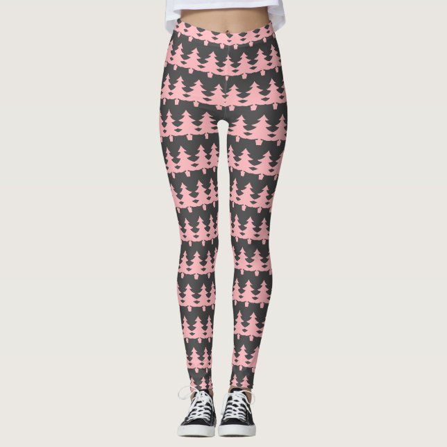 Leggings Noël rose pâle mignon Arbres Motifs femmes (Devant)