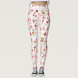 Leggings Noël rose rouge Wonderland Santa Claus