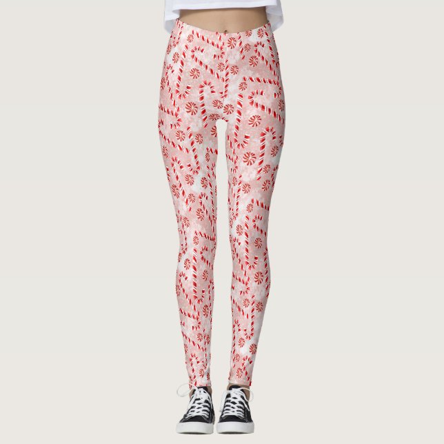 Leggings Noël rose sucre de canne  (Devant)