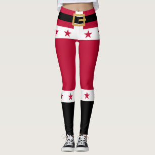 Leggings Noël Rouge Blanc Stars Ceinture Santa Claus Femmes