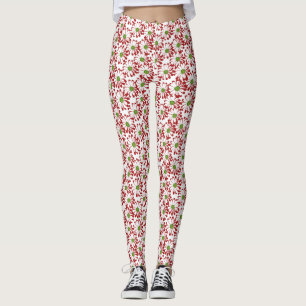 Leggings Noël Rouge et vert marguerite motif floral