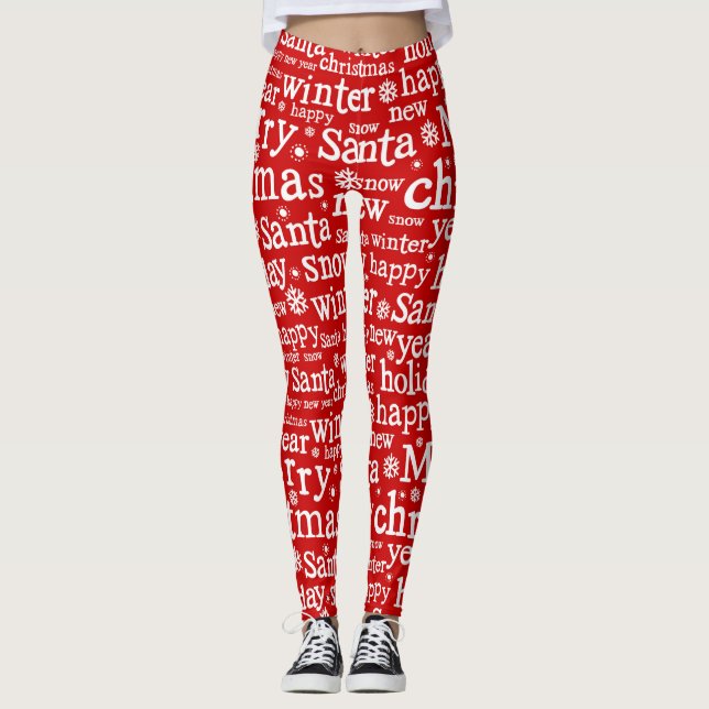 Leggings Noël Rouge Joyeux Noël Père Noël hiver (Devant)