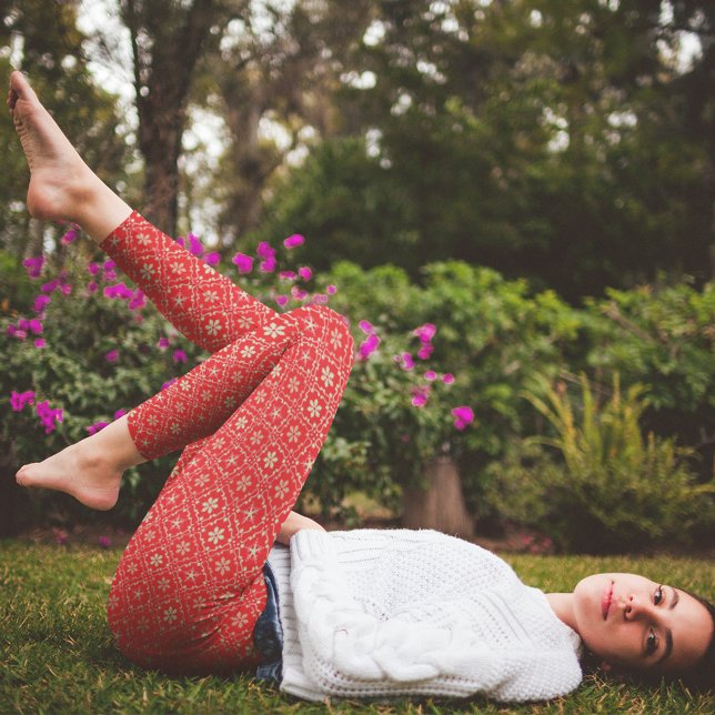 Leggings Noël Simple Red Snowflake Hiver mignon Motif (Red snowflake pattern classic holiday design leggings)