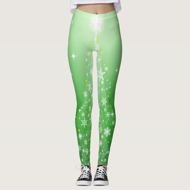 Leggings Noël Vacances esthétique étoile brillante verte (Devant)