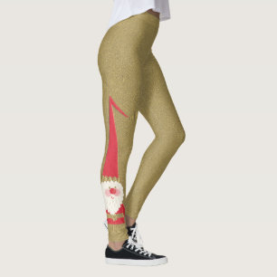 Leggings Noël Vintage, le mignon Père Noël Gnome sur l'or