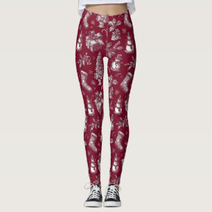 Leggings Noël Vintage Toile Rouge avec Bas