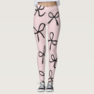 Leggings Nœuds Noirs Mignons et Tendance Rose