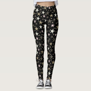Leggings noir, argent, brillant, brillant, étoile, couleur,