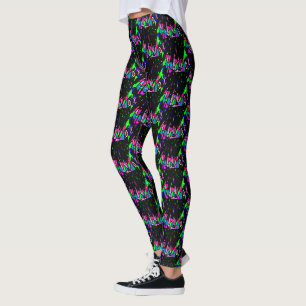 Leggings Noir avec de minuscules motifs en rose et vert sup