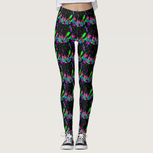 Leggings Noir avec motifs en rose et vert