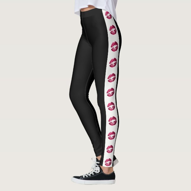 Leggings Noir avec Parties scintillant rose chaud Baguette  (Gauche)