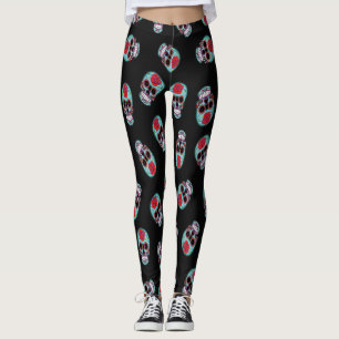 Leggings Noir avec pattes de crâne bleu