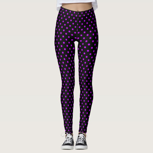 Leggings Noir avec Pois violets (Devant)