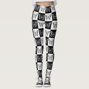 Leggings Noir blanc À damiers conception papillon