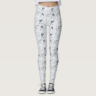 Leggings Noir Blanc Argent Gris Feuilles Florales 