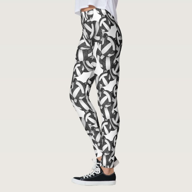 Leggings noir blanc équipe couleurs volleyballs motif (Gauche)