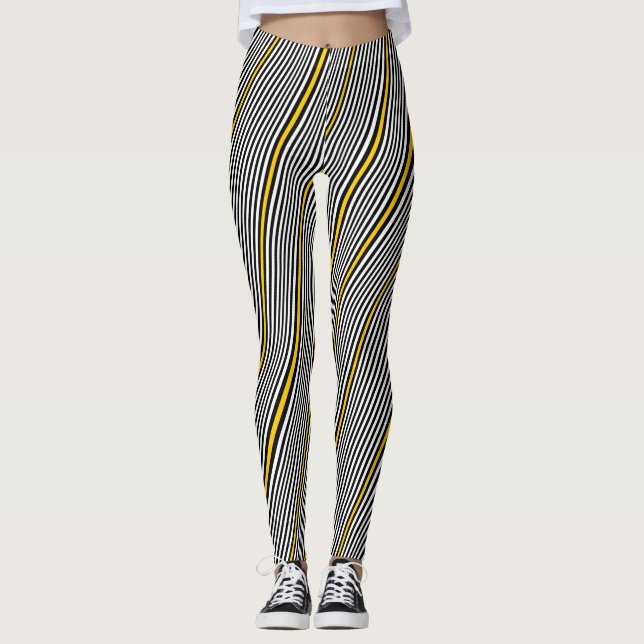 Leggings Noir, blanc et jaune ondulé (Devant)