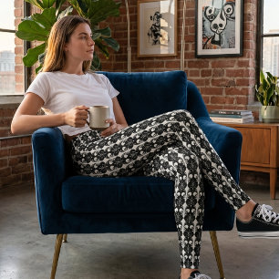 Leggings Noir & Blanc Gothique Fleur-de-Lis