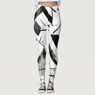 Leggings Noir blanc Motif encre aquarelle Art brosse