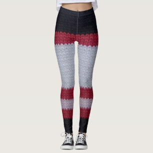 Leggings Noir blanc rouge : Motif en tissu lainé nui
