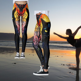 Leggings Noir Chat Verre Trait Rouge Éffrayant Yoga