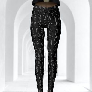 Leggings Noir et Blanc Chalk Outline Yoga Pose Motif