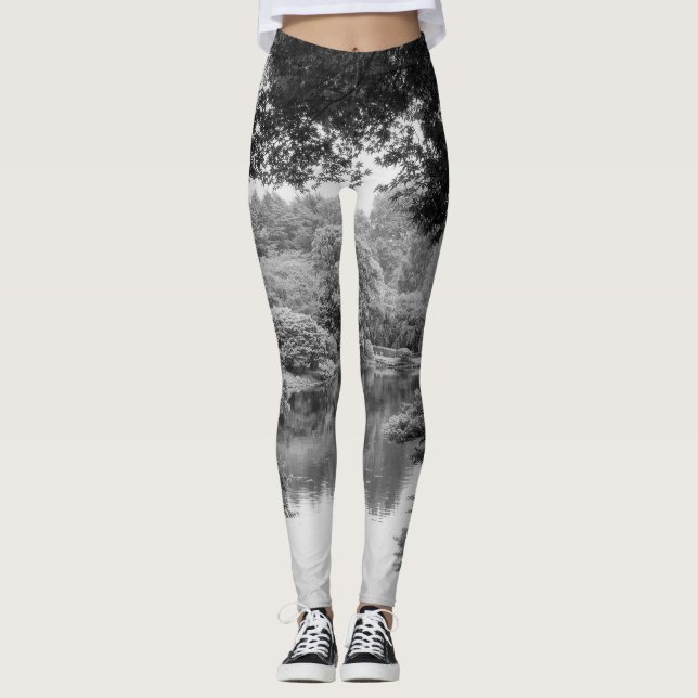 Leggings Noir et blanc, cool, nature unique et lac (Devant)
