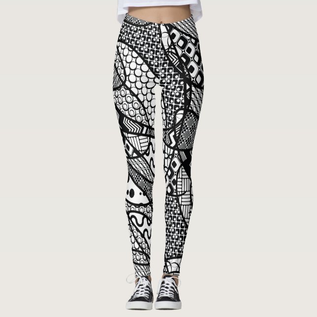 Leggings Noir et blanc modelés, fou, génial, unique (Devant)