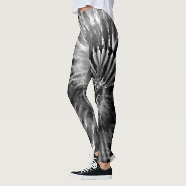Leggings Noir et blanc Psychédélique Starburst Tie Dye (Gauche)