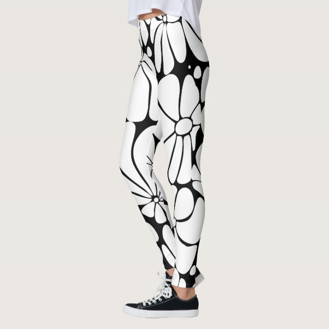 Leggings Noir Et Blanc Retro les années 70 Design Graphique (Gauche)