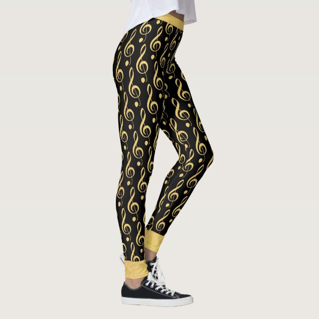 Leggings Noir et guêtres de musical de clef triple d'or (Droite)