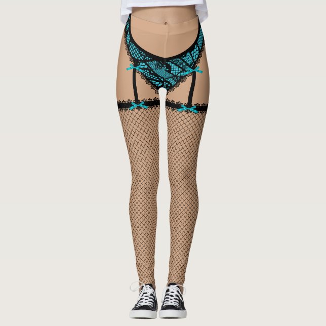 Leggings Noir et lingerie de turquoise (Français coupés) (Devant)