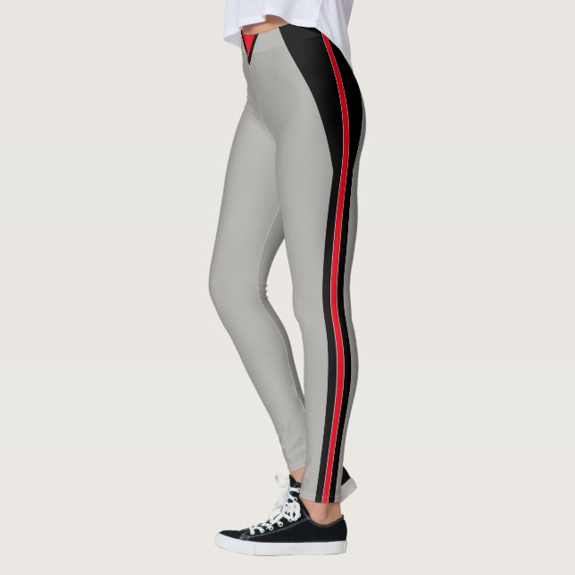 Leggings Noir et rouge élégant rayé sur gris argenté clair (Gauche)