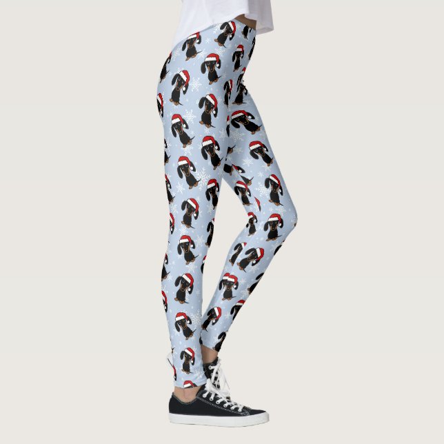 Leggings Noir et Tan Dachshund mignonne Noël Chien vacances (Droite)