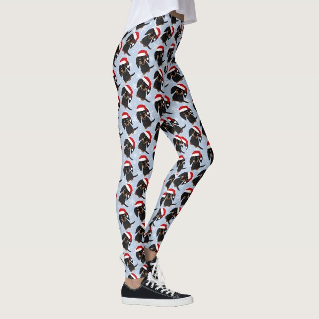 Leggings Noir et Tan Dachshund Père Noël (Droite)