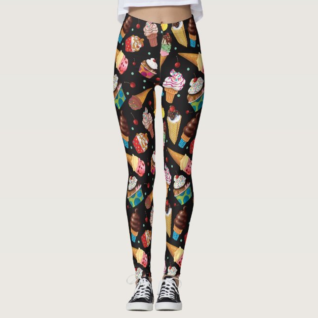 Leggings Noir modelé lunatique de guêtres de crème glacée (Devant)