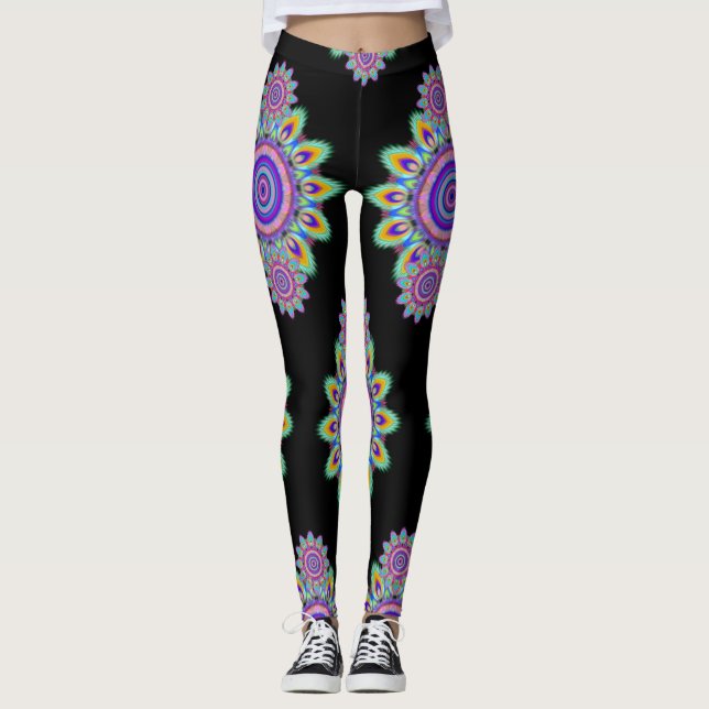 Leggings Noir psychédélique de guêtres de BoHo de surf (Devant)